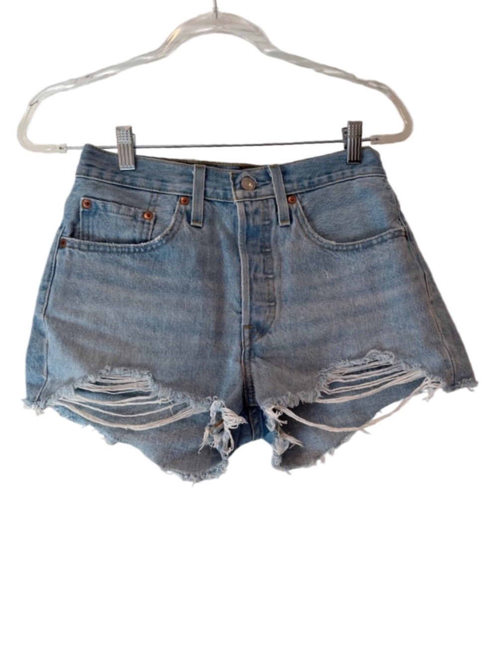 Levis 501 original fit high rise women’s shorts fault line medium wash